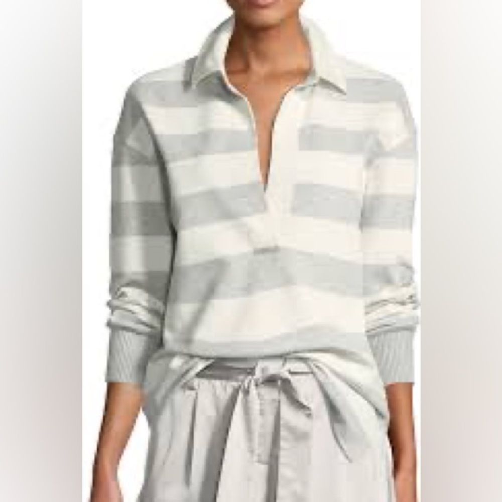 Lafayette 148 New York Antonia Laszlo Stripe Rugby Shirt size Large